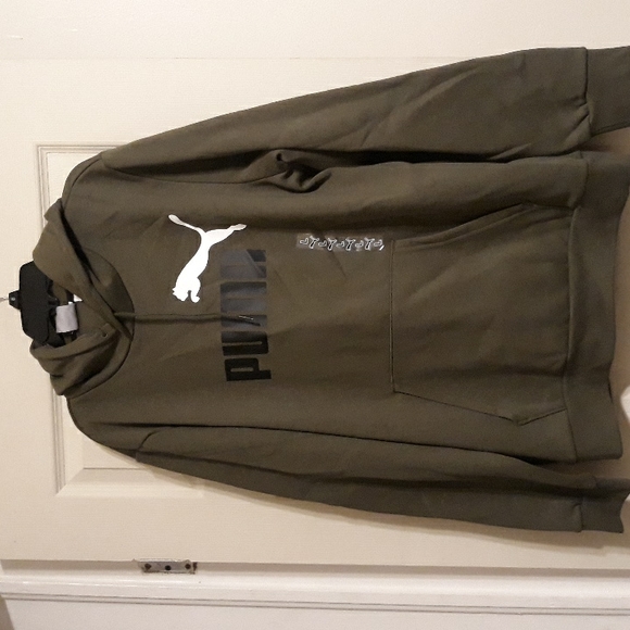 NWT Men's Puma Logo Hoodie - Dark Olive - Picture 9 of 11